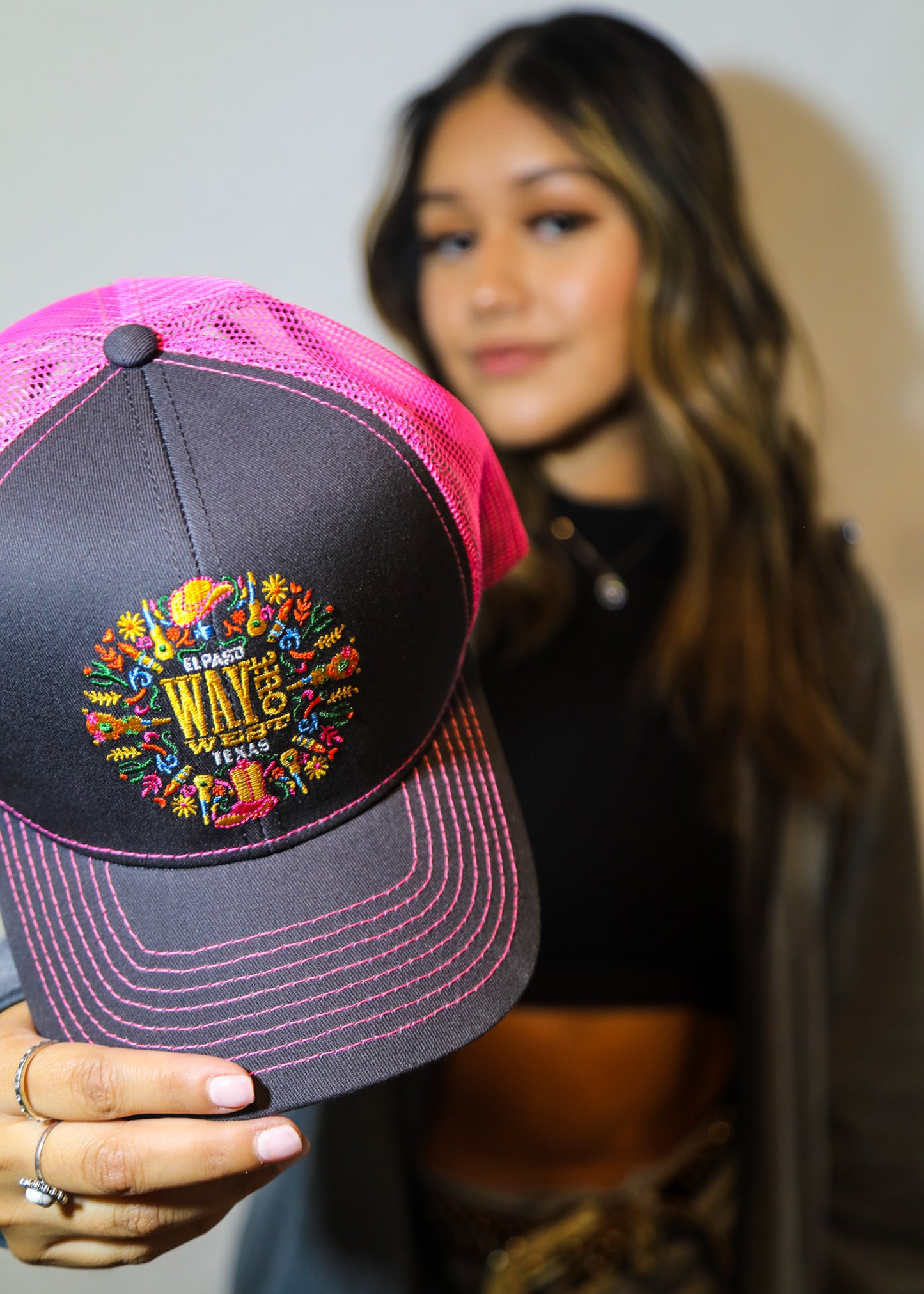 Embroidered WOW Neon Pink Trucker Hat