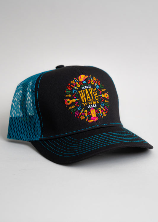 Embroidered WOW Neon Blue Trucker Hat