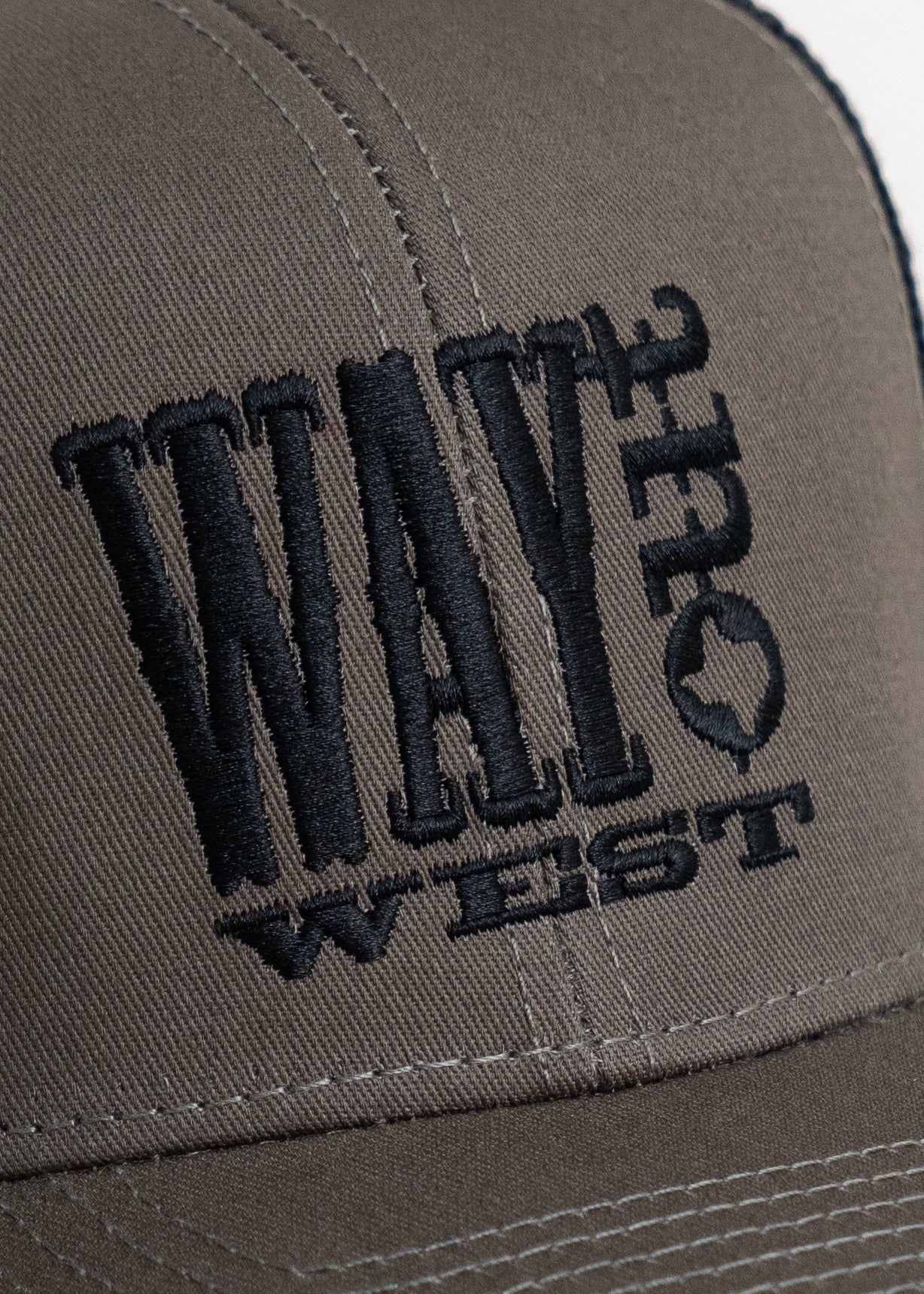 Embroidered WOW Black-Olive Mesh Trucker Hat